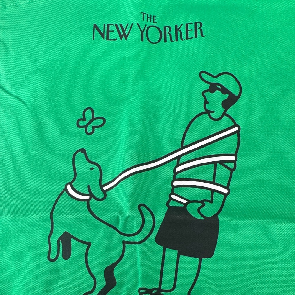 New Yorker Green Tote Bag with Dog Design